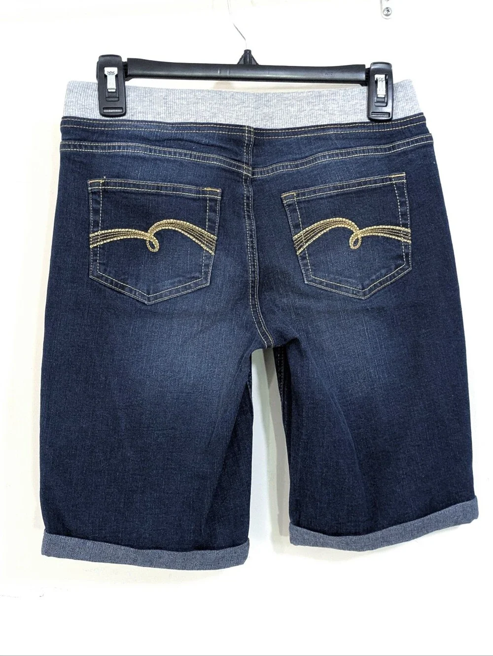 Justice Pull On Stretch Waist Bermuda Length Cuffed Jean Shorts - Size 16 Girls